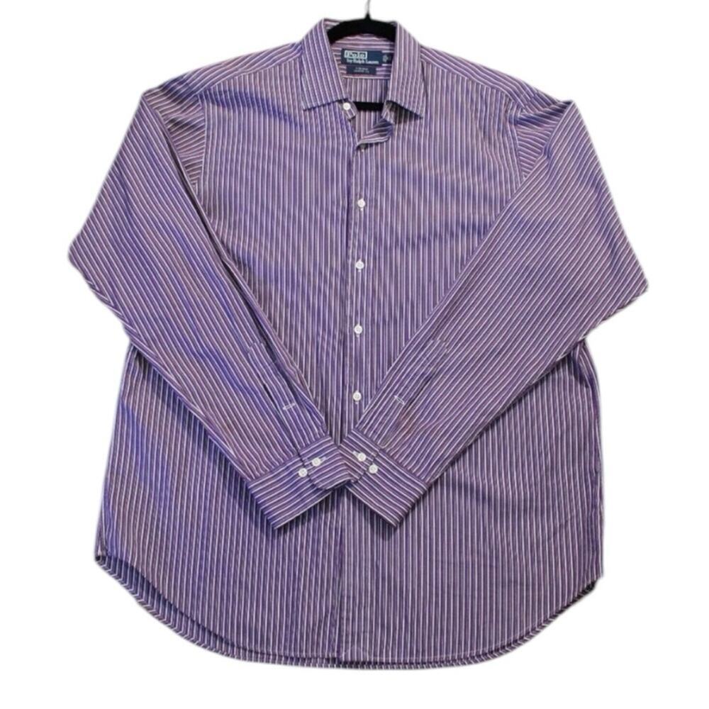 Vintage‎ Polo Ralph Lauren Purple Striped Button Down Shirt 17 36/37
